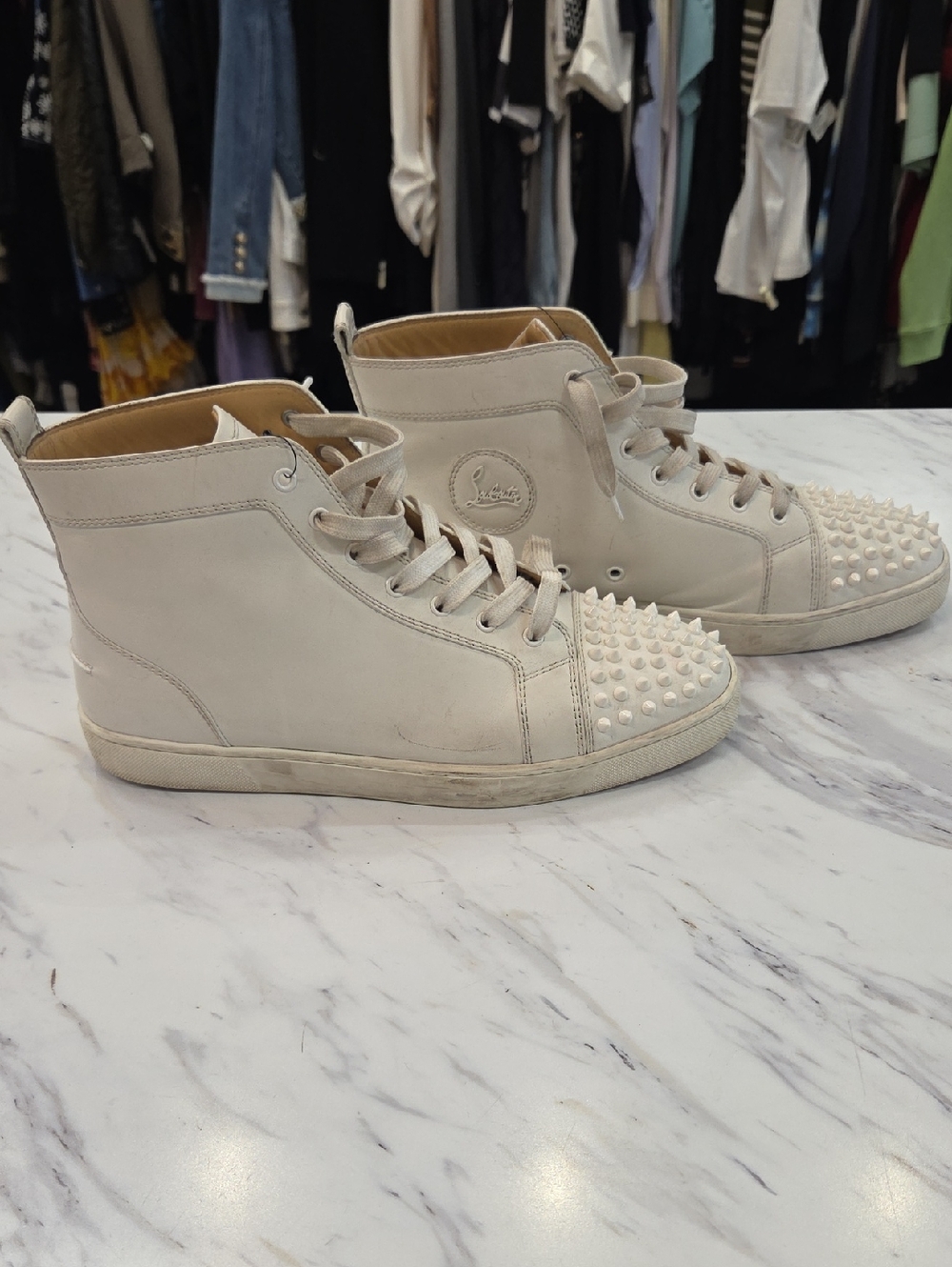 Christian Louboutin Off-White Studded High-Top Sneakers